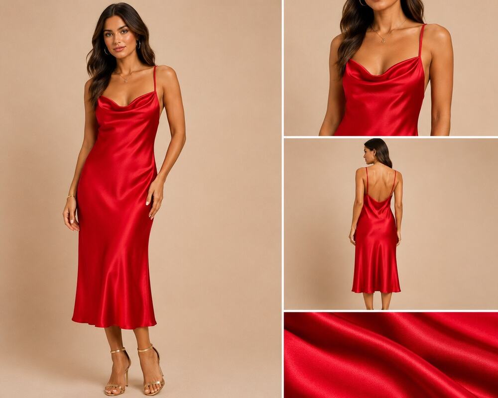 Bebe Red Satin Slip Dress Small Cowl Neck Spaghetti Strap Midi Cocktail Party